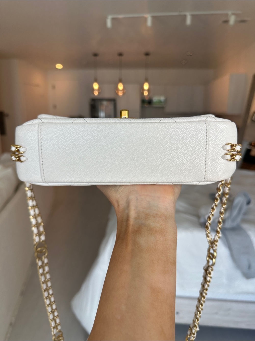 White Chanel Mini Gold Flap Bag - Picture 4 of 16